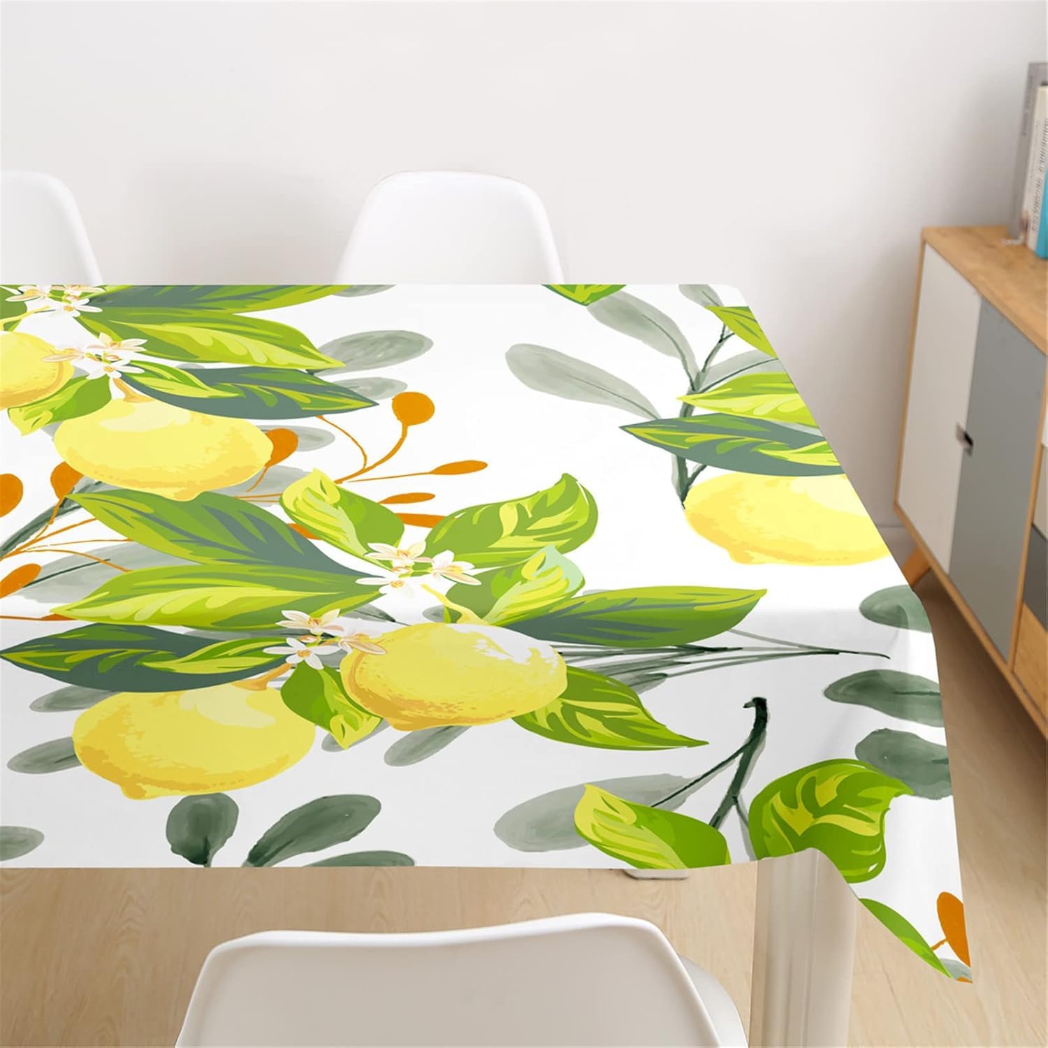 Tovaglia Antimacchia 300x140 cm Rettangolare Frutta Limone Tovaglie Impermeabile 3 Metri Copritavolo Poliestere Protezione Tavolo Foglie, per Feste (12-14 Posti) a-158