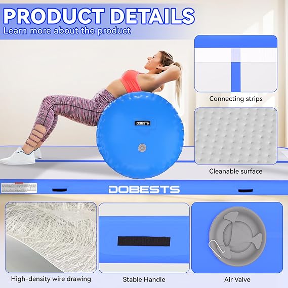 DOBESTS Inflatable Air Gymnastics Mat 6.6/10/13/16/20 ft with 4/8 in Home