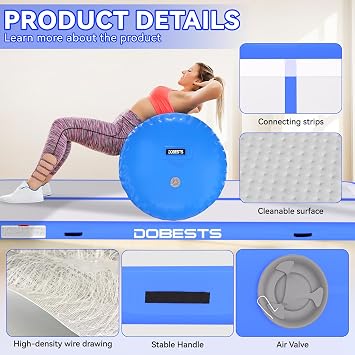 DOBESTS Inflatable Air Gymnastics Mat 6.6/10/13/16/20 ft with 4/8 in Home