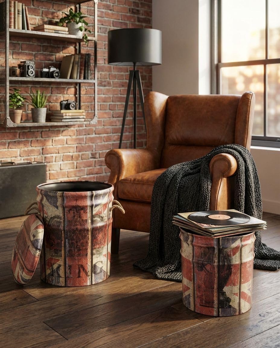 Set Di 2 Pouf Contenitore Tondo Per Interno Poggiapiedi Salotto Camera Cameretta