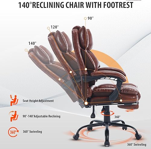 Miniatura 5 de Silla de oficina ejecutiva reclinable con reposapiés, sillas de escritorio de oficina reclinables ergonómicas con soporte lumbar, respaldo alto,