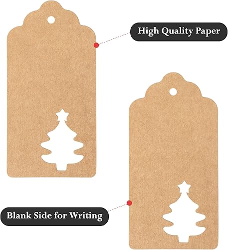 Miniatura 3 de Etiquetas de regalo de Navidad, 100 etiquetas de regalo marrones con cuerdas, 10.58 ozm de papel kraft grueso, etiquetas de Navidad con árbol de
