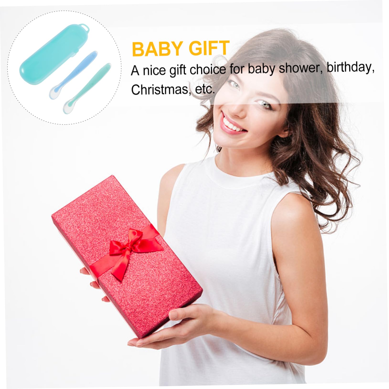 IWOWHERO 2Pcs Spoon Set for Ergonomic Cutlery with Storage Case Soft and Easy to Clean Utensils for Self Feeding Present for Showers and Birthdays