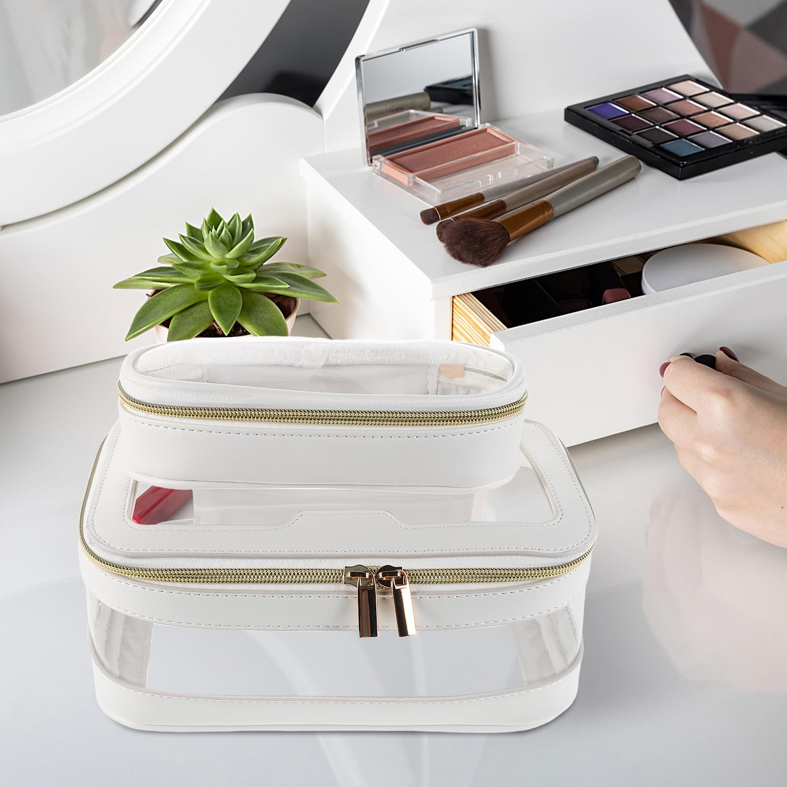 VILLCASE Borsa per Cosmetici da Viaggio Trasparente con Doppia Struttura in Tpu Pu Grande Capacità e Borsa Staccabile Versatile per Vacanze e Uso Quotidiano