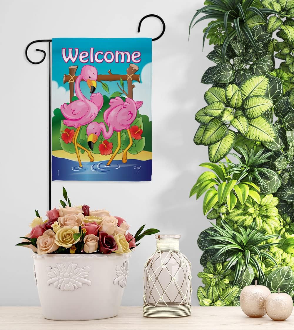 Breeze Decor G155029 Flamingos Garden Friends Birds Impressions Decorative Vertical Garden Flag 13" x 18.5" Printed in USA Multi-Color