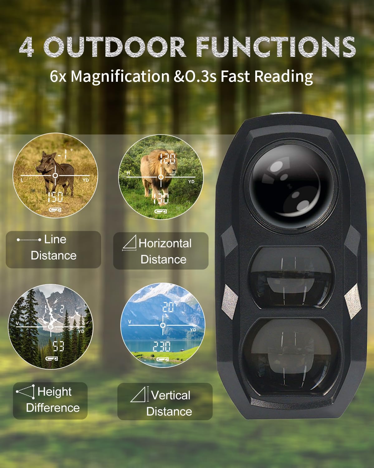 Artbull, telemetro da golf e caccia, 600 m, ingrandimento 6x, con scansione e pendenza, telemetro laser con acquisizione rapida, blocco bandiera, impermeabile IPX4, per cacciatori all'aperto