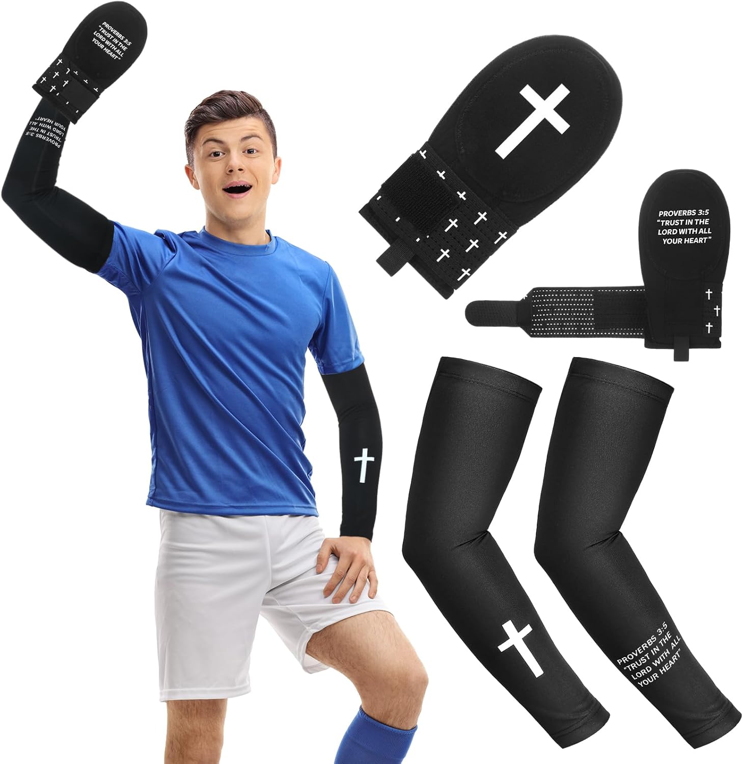 Geyoga Christian Sliding Mitt and Cross Arm Sleeve Sets Baseball Sport Set Religious Glove Sliding Mitt Cooling Arm Sleeves
