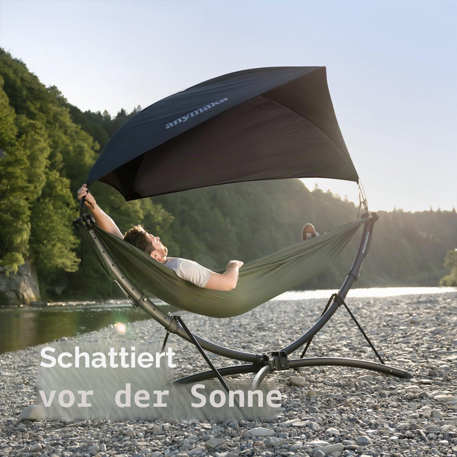 anymaka Schneller Aufbau in 3 Sekunden Verstellbarer tragbarer Aluminiumlegierungs-Hängemattenständer für draußen mit Stuhlmodus & Liegemodus bis zu 105'' - 550 LBS Kapazität - Kompakt & tragbar
