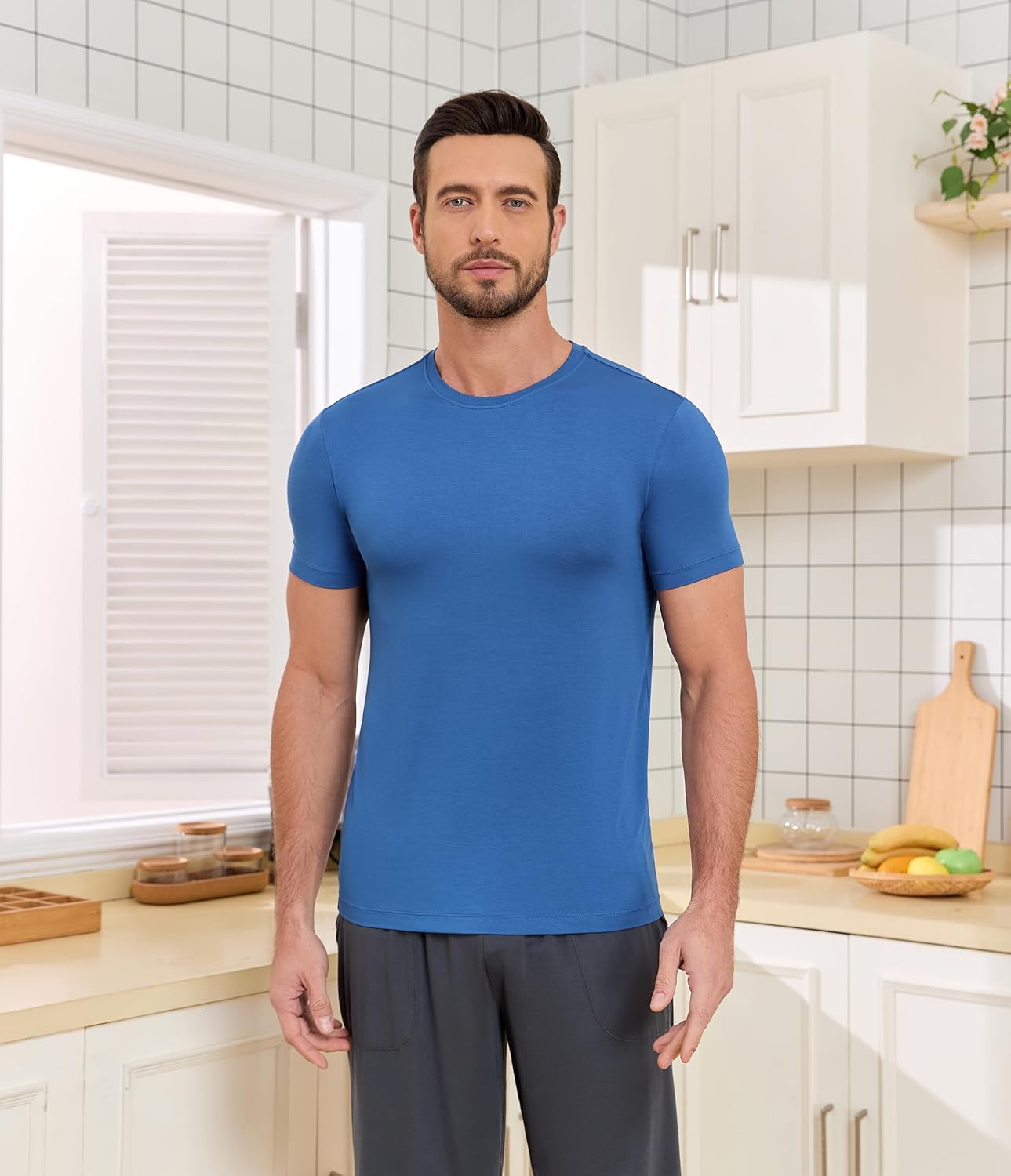 CF Men's Undershirts Bamboo Rayon Moisture-Wicking Crewneck Tees Slim Fit T-Shirts for Men Cool & Dry Undershirts 3 or 5 Pack - Image 2