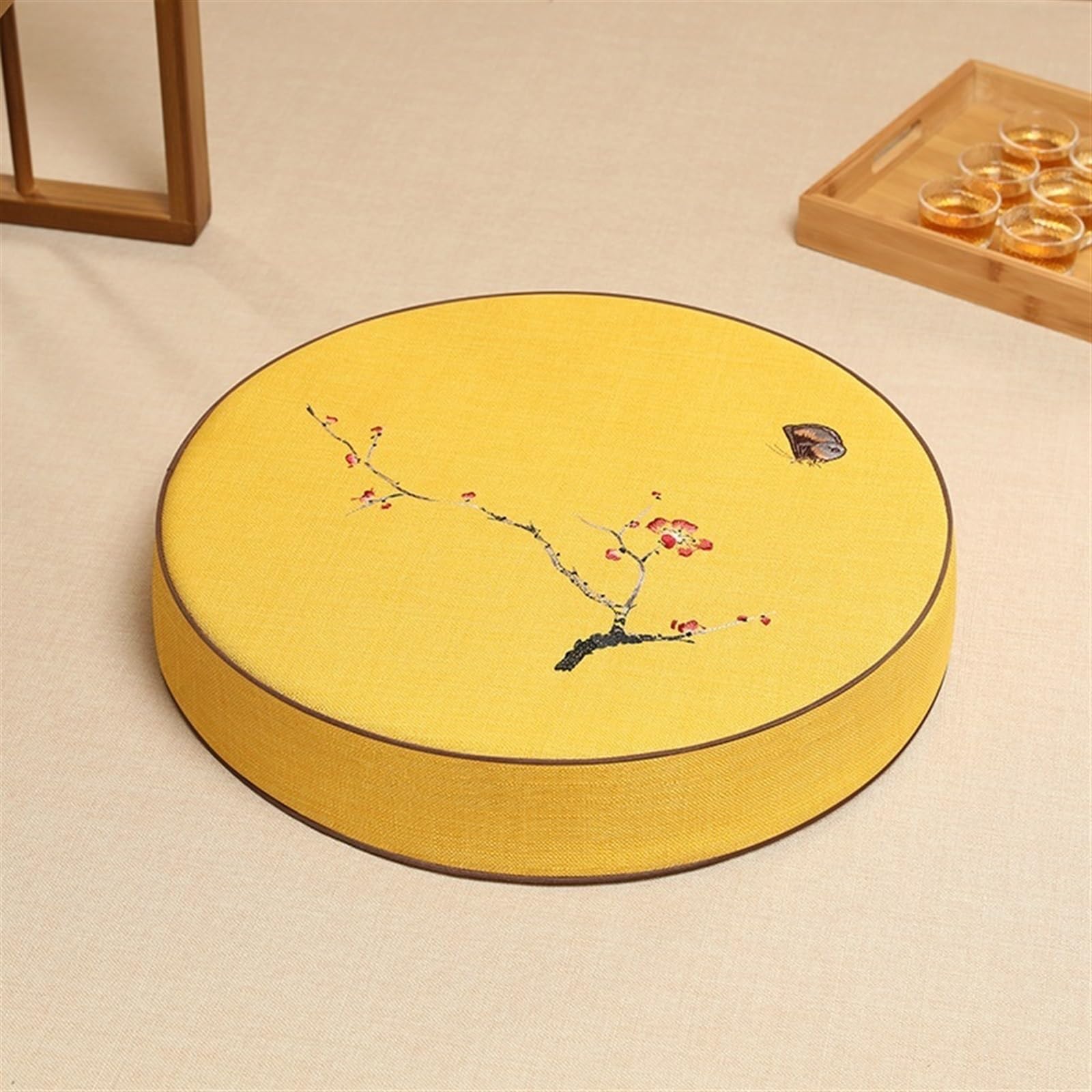Rundes Bodenkissen, abnehmbarer, waschbarer Bezug, dickes Meditations-Yoga-Kissen, Leinenmaterial für Wohnzimmer und Tatami-Nutzung, weiches bequemes Design