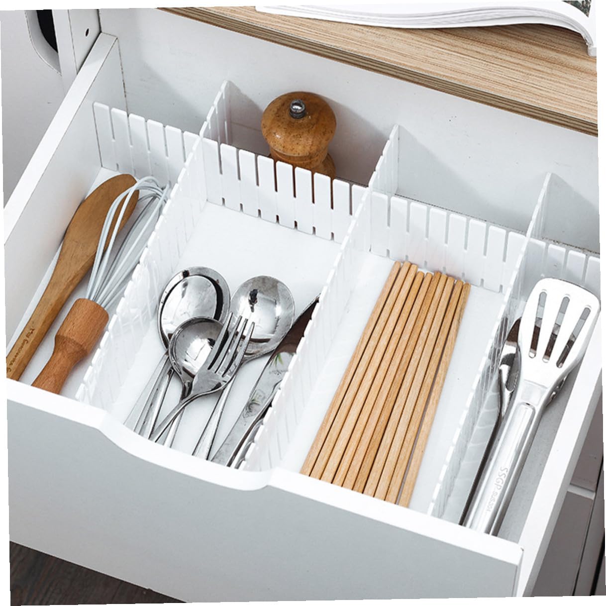 Lot de 12 séparateurs de tiroir réglables en plastique – Polyvalents pour le rangement de vêtements, de cuisine, de bureau – Solutions pratiques pour les sous-vêtements et la maison