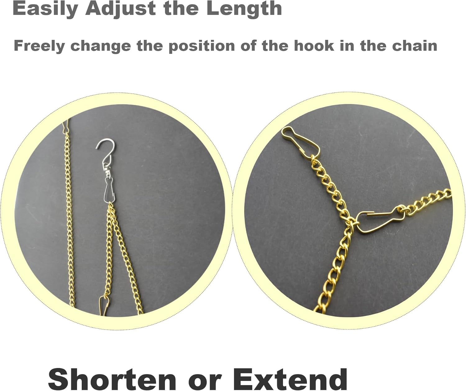 10 Pcs Fine Hanging Chain(1.2mm Dia.) Small Hang Bracket Decorative Replacement Link Chains Hooks for Sign Planter Bird Feeders,10 inch Long Gold Metal Chains and 5 Pcs Swivel S-Hooks - Image 7