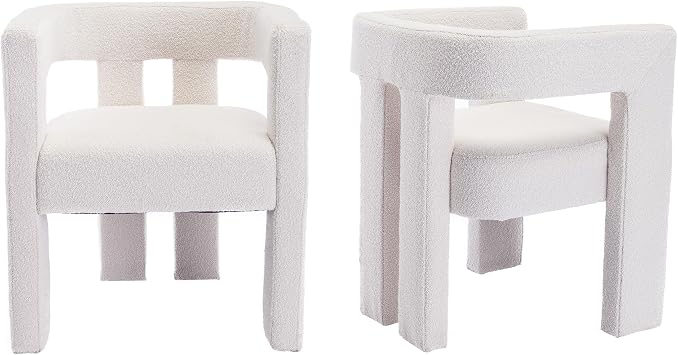 Barrel Dining Chairs Set of 2, Modern Boucle Dining Chair with Arm, Comfy Upholstered Accent Side Chairs Armchair for Living Room Kitchen Dining Room, Beige