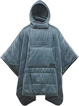 Therm-a-Rest Honcho Poncho Wearable Hoodie Blanket, Blue Woven Print One Size