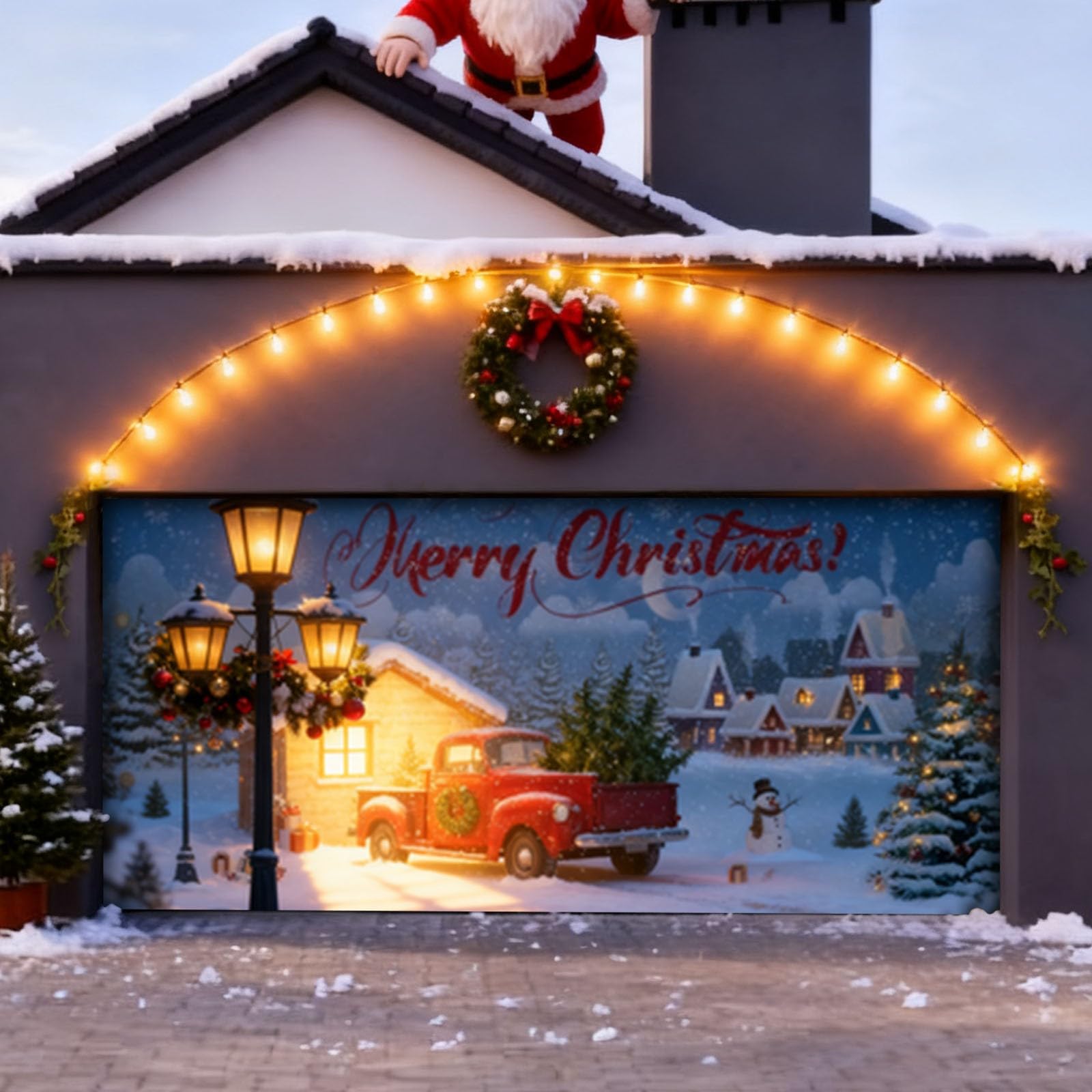 Letreros grandes para puerta de garaje al aire libre para temporada de vacaciones, Navidad, porche delantero, letrero de bienvenida con diseño de Papá Noel, trineo de reno, muñeco de nieve, feliz