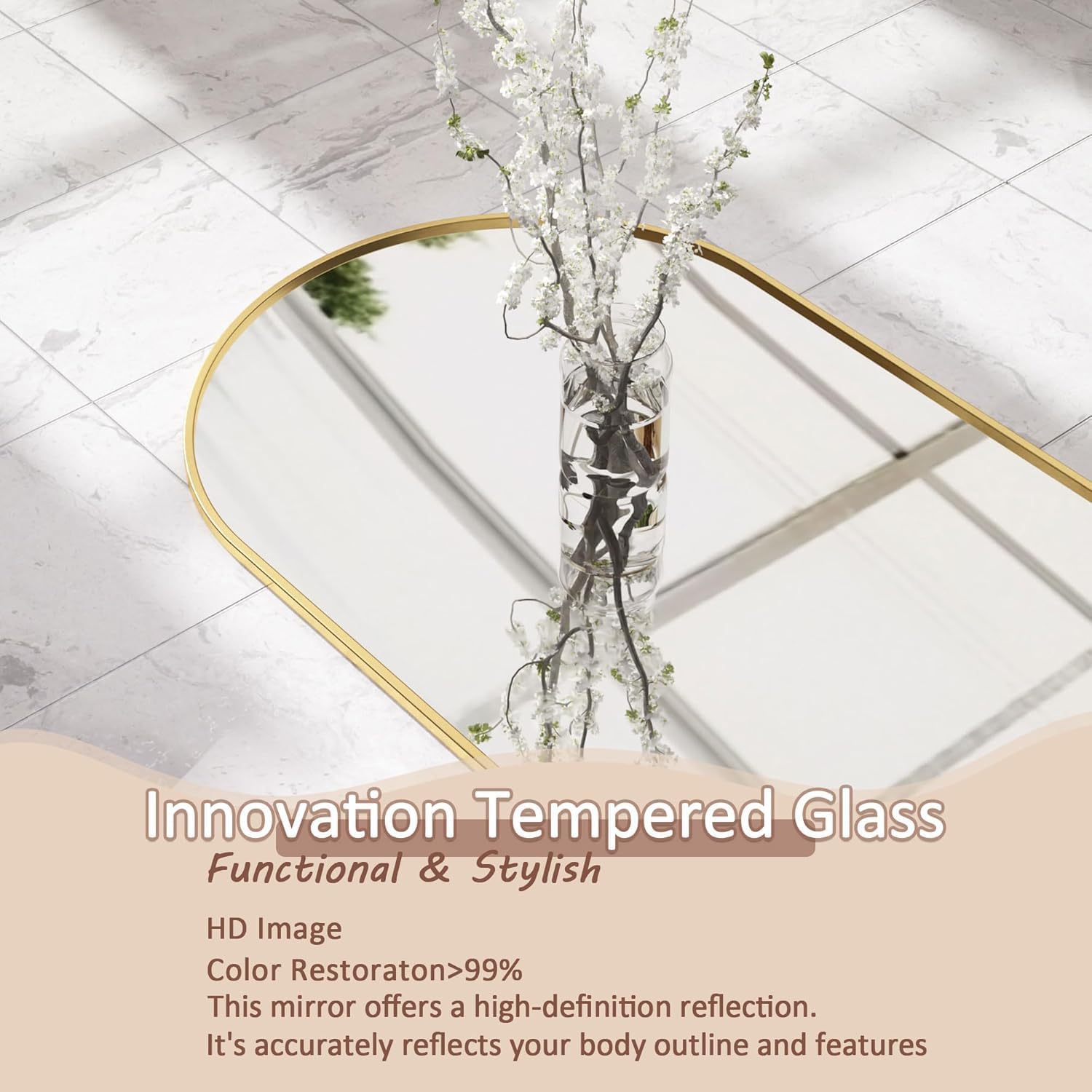 Full Length Mirror, 59" x 18" Arched Full Body Mirror Large Standing Floor Mirrors, Mirrors for Bedroom, Bathroom, Living Room Standing or Wall Leaning, Gold