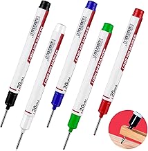 Construction Pencil, Deep Hole Markers, Set of 5 Drill Markers, Extra Long 20 mm Tip, Marking Pens for Wood, Plastic, Metal, Cardboard, Building (Black, Blue, Red, Green, Bla