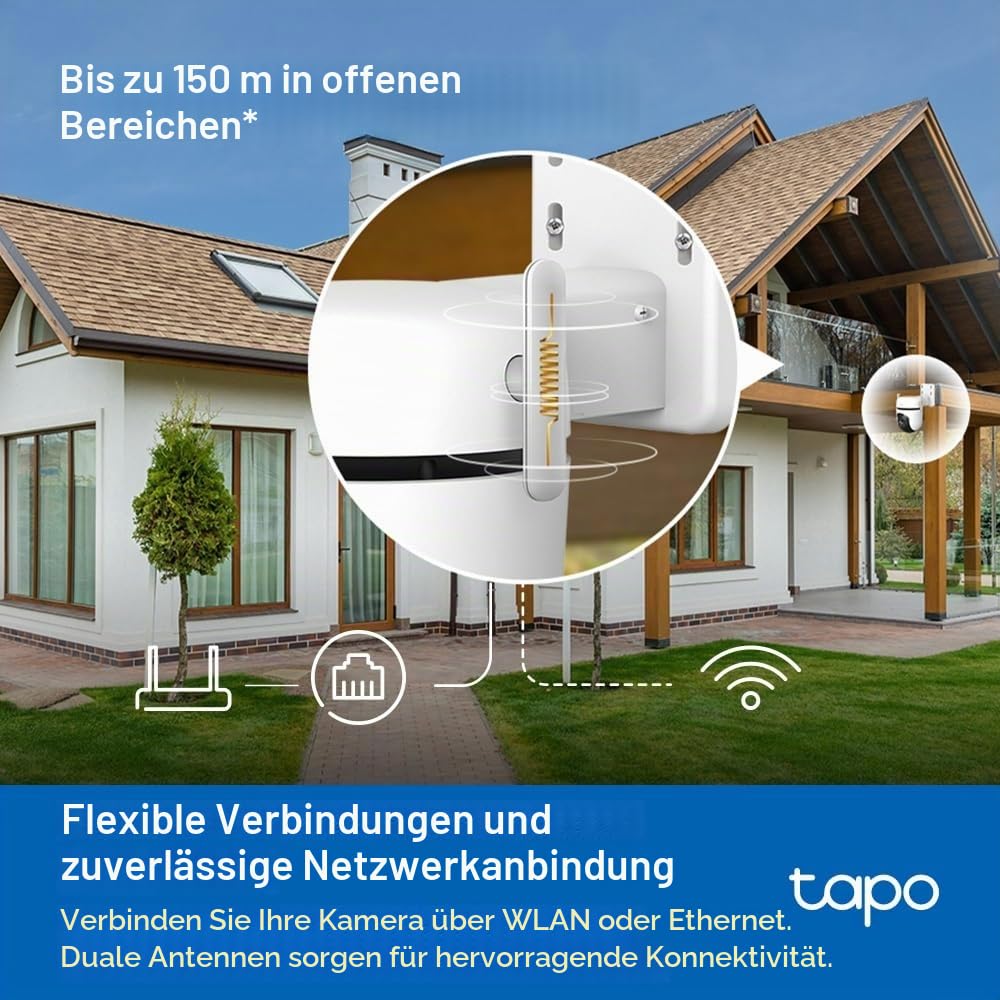 Tapo C52A 360° Überwachungskamera Außen, 2K 4MP, Starlight Farbe Nachtsicht, KI-Erkennung, Bewegungsverfolgung, WLAN oder Ethernet, microSD-Karte bis zu 512 GB (Packung mit 2)