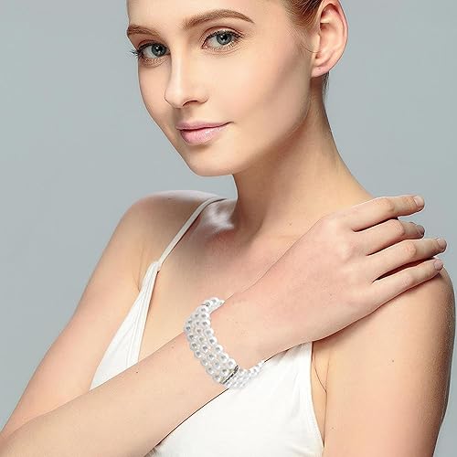 Miniatura 2 de Pulsera de perlas de imitación de 3 filas para mujeres y niñas, vintage, multicapa, con diamantes de imitación, pulsera elástica de perlas para
