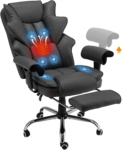 HOMREST Silla de oficina ejecutiva ergonómica con vibración de 6 puntos y calor, silla de gestión reclinable con reposapiés y reposabrazos