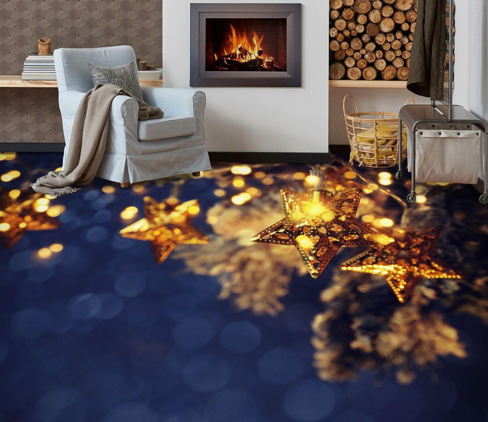 Cartel De Decoración De Piso Murales de papel pintado para suelo de estrellas brillantes 3D, 250 * 175 cm 3D Murales Pegatinas Cuarto de baño Vinilo autoadhesivo Papel tapiz