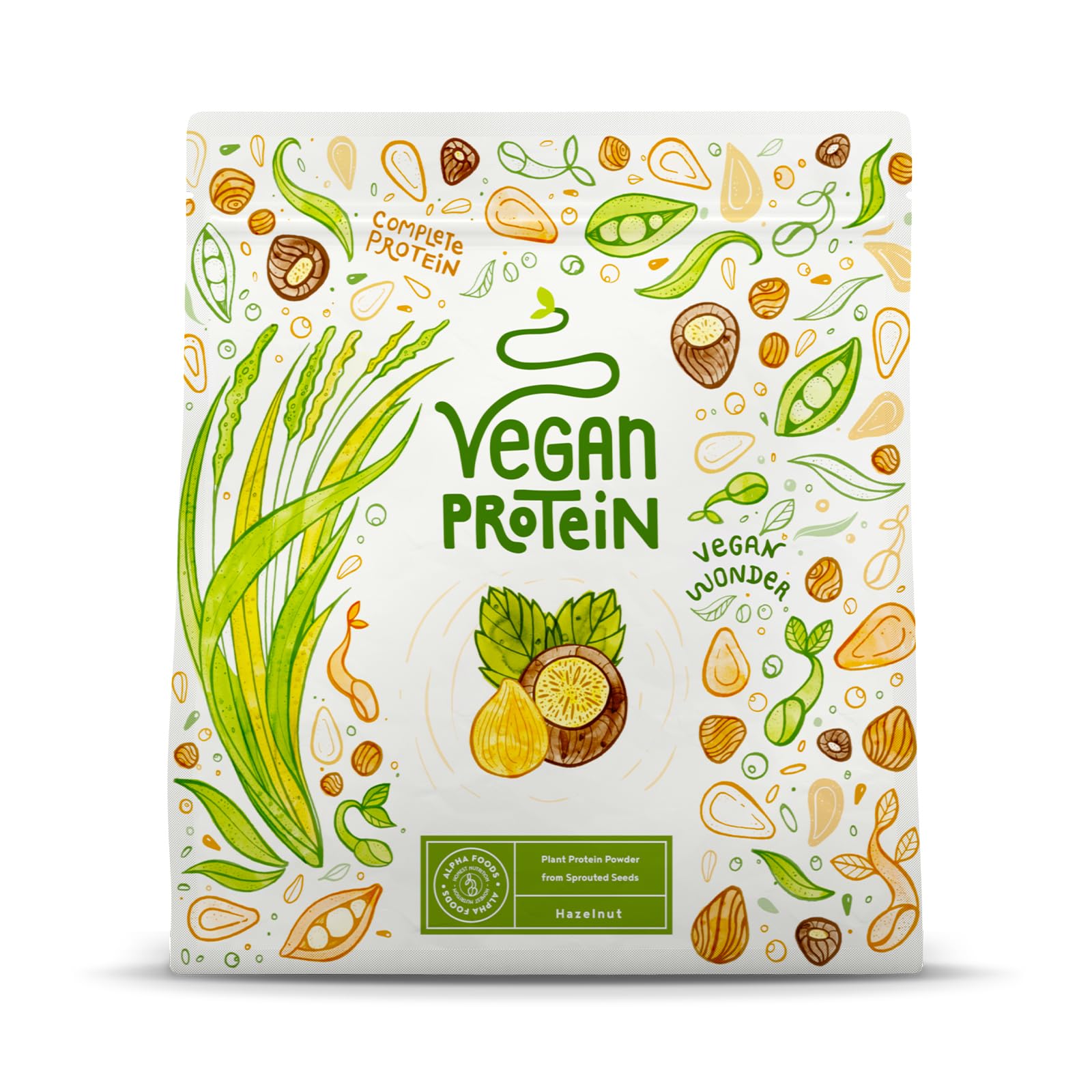 Proteine in Polvere Vegane | Gusto Nocciola | 19g Proteine Vegetali Isolate di Pisello, Riso e Girasole | Massa Muscolare | 600g Vegan Protein Powder | Alpha Foods