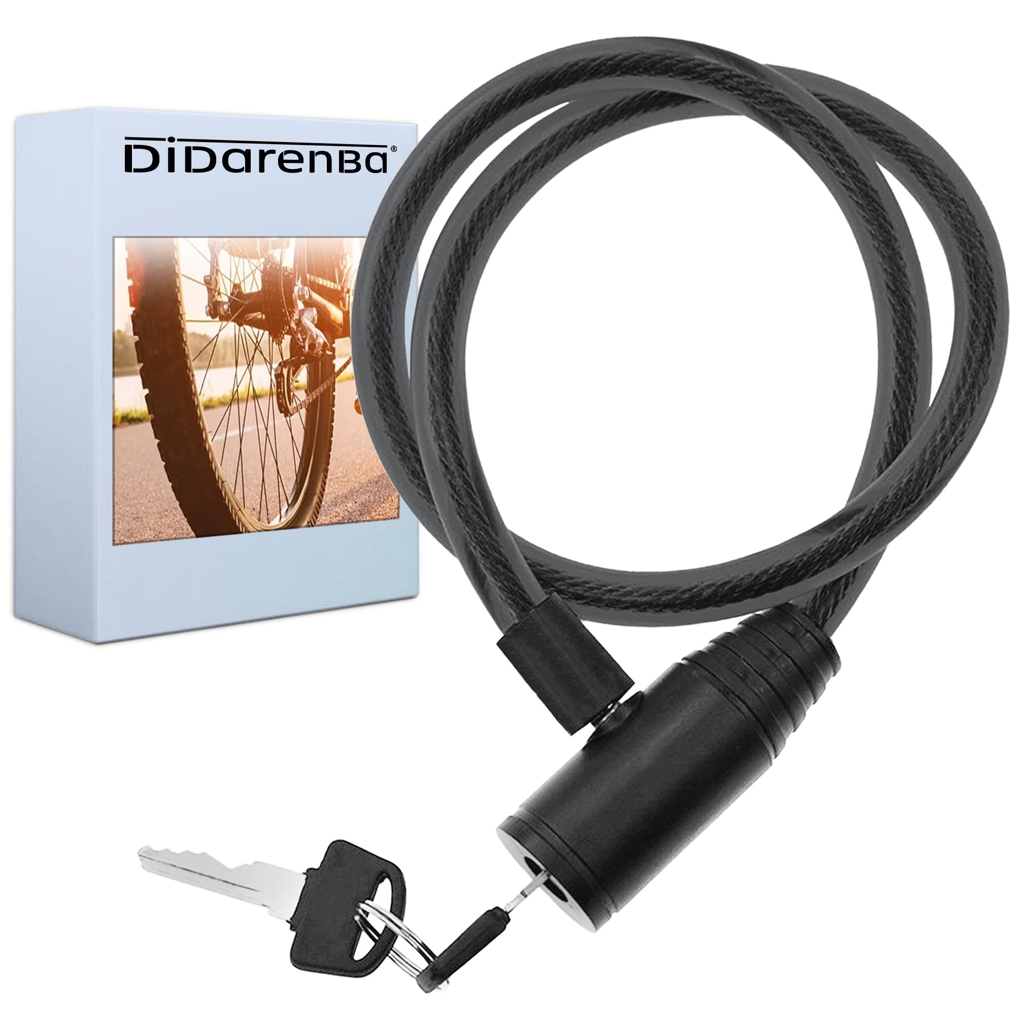 Bicycle Lock Cable Heavy Duty Steel 60 cm Advanced Lock with Key Safe Strong Practical Easy to Store Black