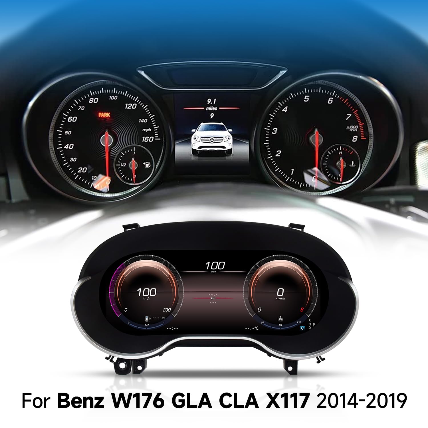 VIBEX Quadro Strumenti Tachimetro Digitale 12.3" per Mercedes Classe A W176 CLA C117 GLA X156 2013-2019 Apple CarPlay Android Auto Wireless Navigazione Plug & Play Installazione OEM