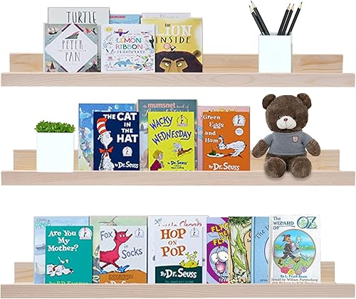 AZSKY Estantes flotantes para fotos de 24 pulgadas, un juego de 3 repisas largas y estrechas para fotos, marco de fotos, estante vintage para