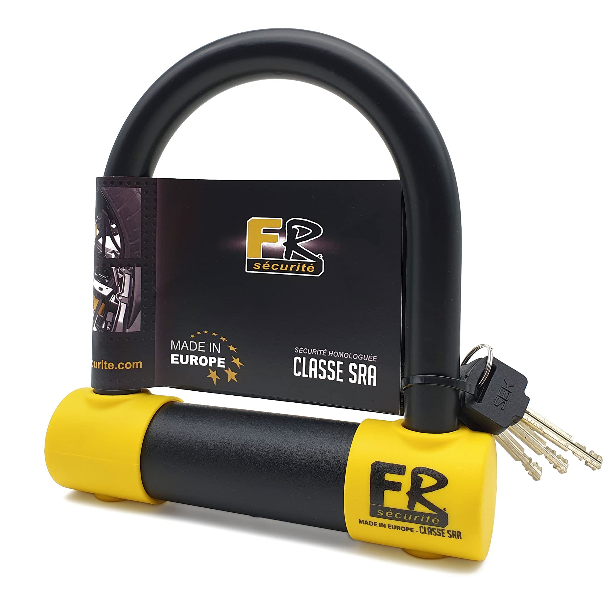 FR SECURITE FR120S Motorcycle U Lock SRA Approved, 18mm/0.7in Hardened Steel Double Locking Shackle, More Secure Anti-Picking, 120x310mm/4.7x4.92in Heavy Duty Anti Theft U Clamp Lock for Moto Scooter