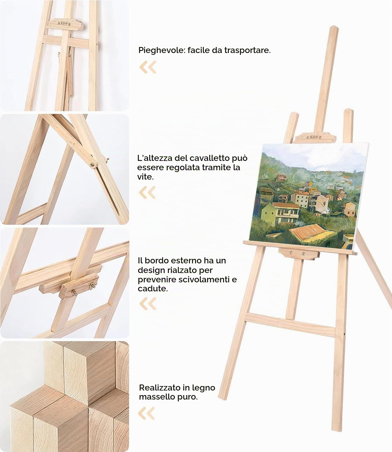 Zawaer Cavalletto in Legno 150 cm, Cavalletto Pittura Per Dipingere, Grande Cavalletti in Legno, Pieghevole e Regolabile in Altezza, Adatto per l'Arte, la Pittura e i Matrimoni, per Bambini e Adulti