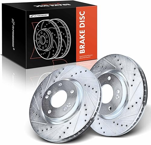 A-Premium Rotores de freno de disco perforados y ranurados delanteros de 11.81 pulgadas (11.811 in) compatibles con modelos seleccionados de Hyundai