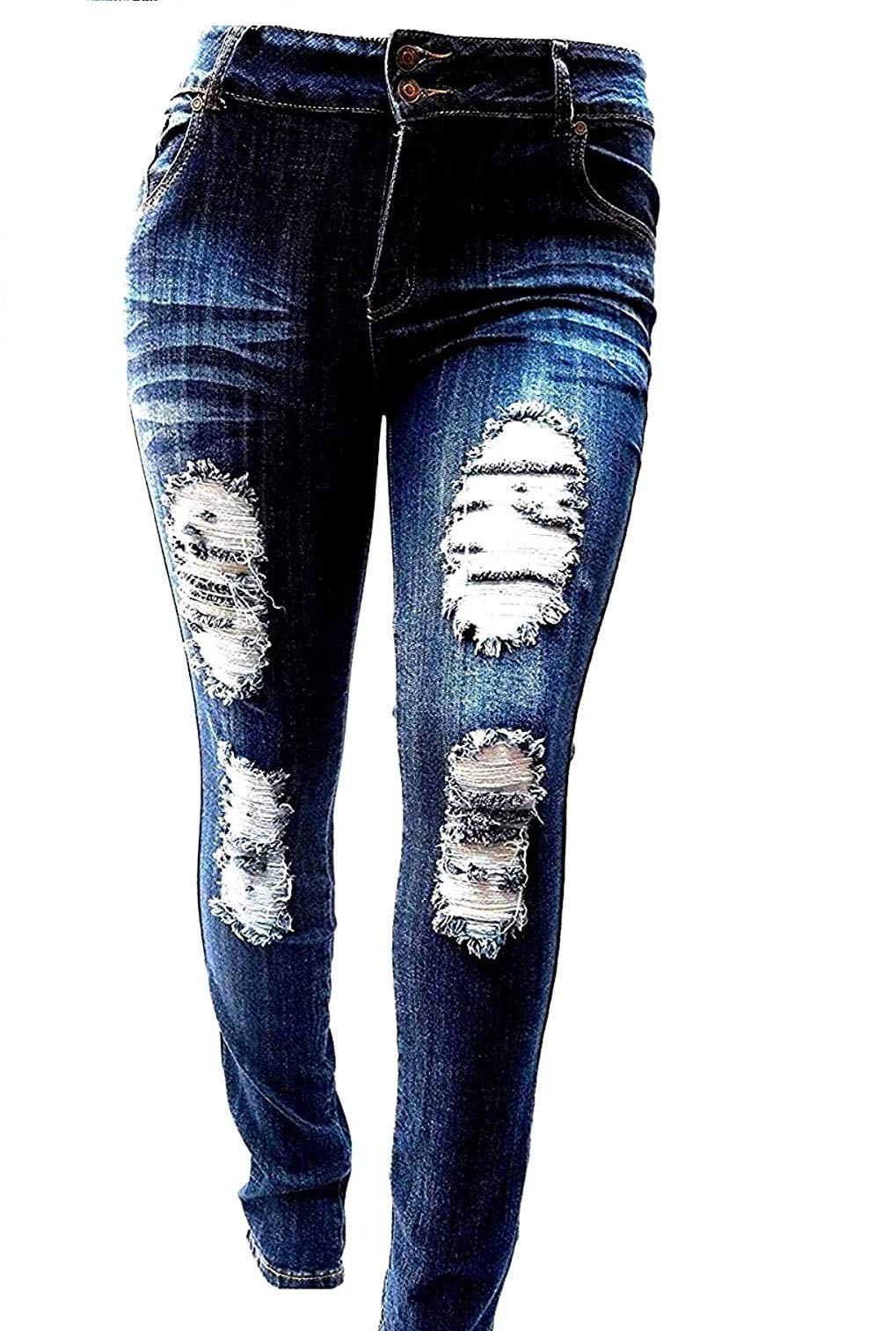 Jack David Womens Super Plus Size Ripped Destroy Denim Distressed Skinny Jeans Stretchy Pants