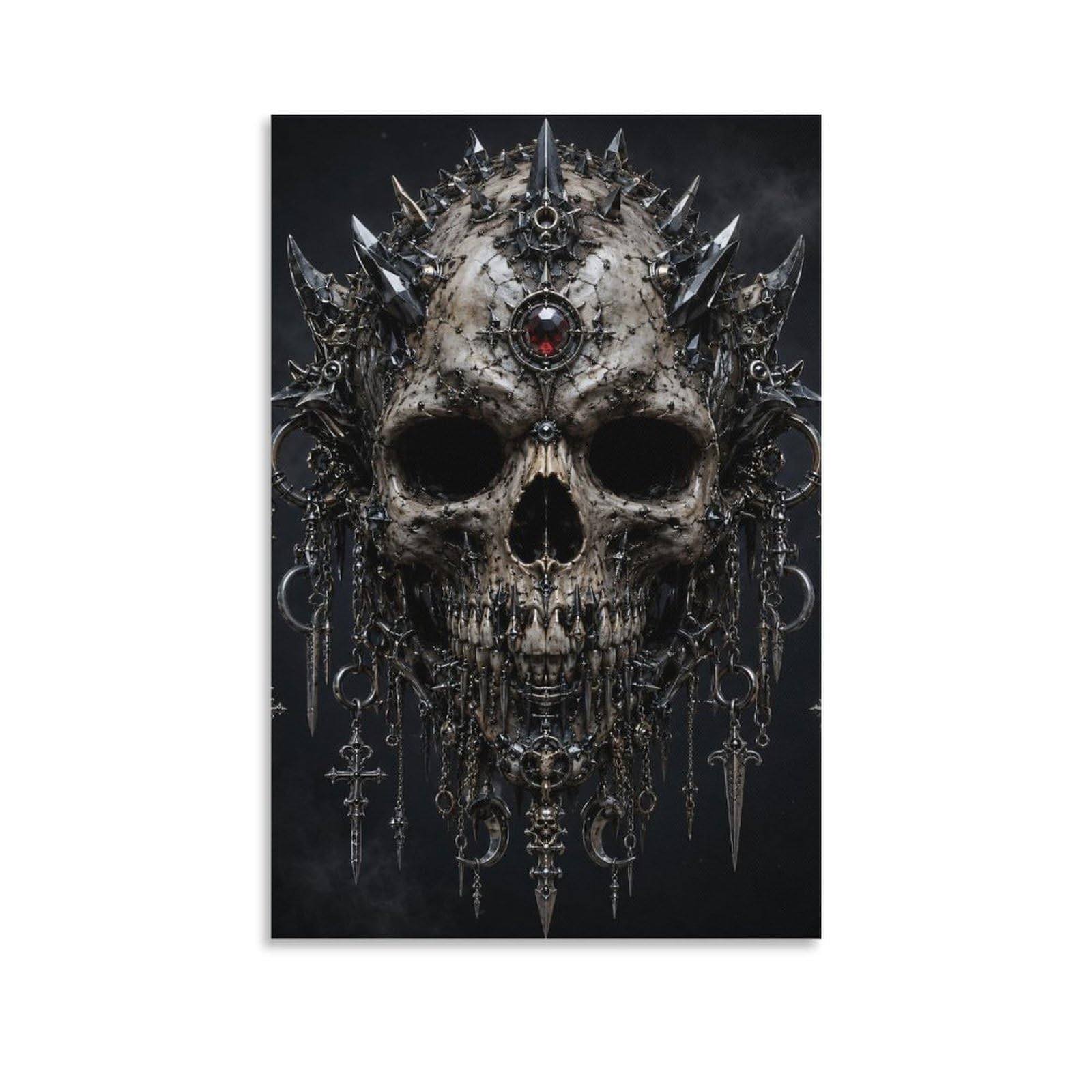 W7C8U2X3 Ornate Punk Metal Skull Canvas Wall Art, Gothic Fantasy Wall Art