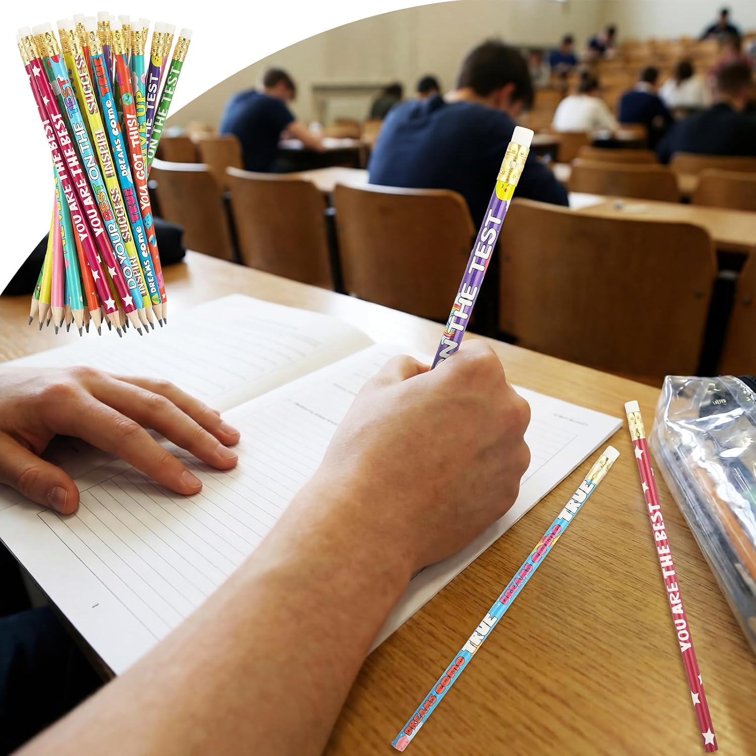Tenceur 80 Pcs Inspirational Testing Pencil Wooden Colorful Cute Fun Motivational Pencil with Eraser Positive Pencils with Inspiring Words Sayings for Back to School First Day of School Gifts