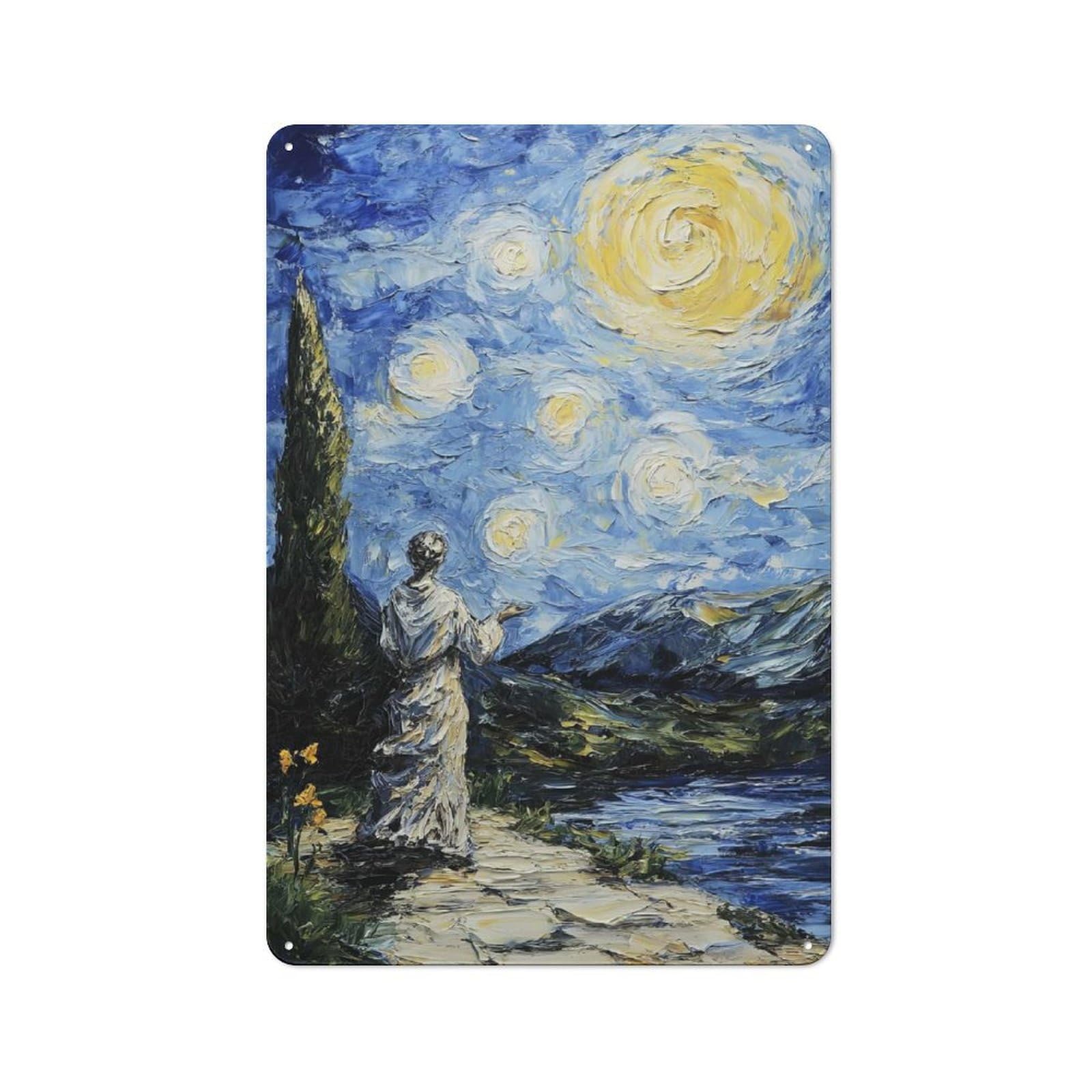 Junmoney Starry Night With Figure Rustic Metal Wall Decor 30X20cm, Country Metal Sign For Kitchen, Cottage, Porch Or Garden Room
