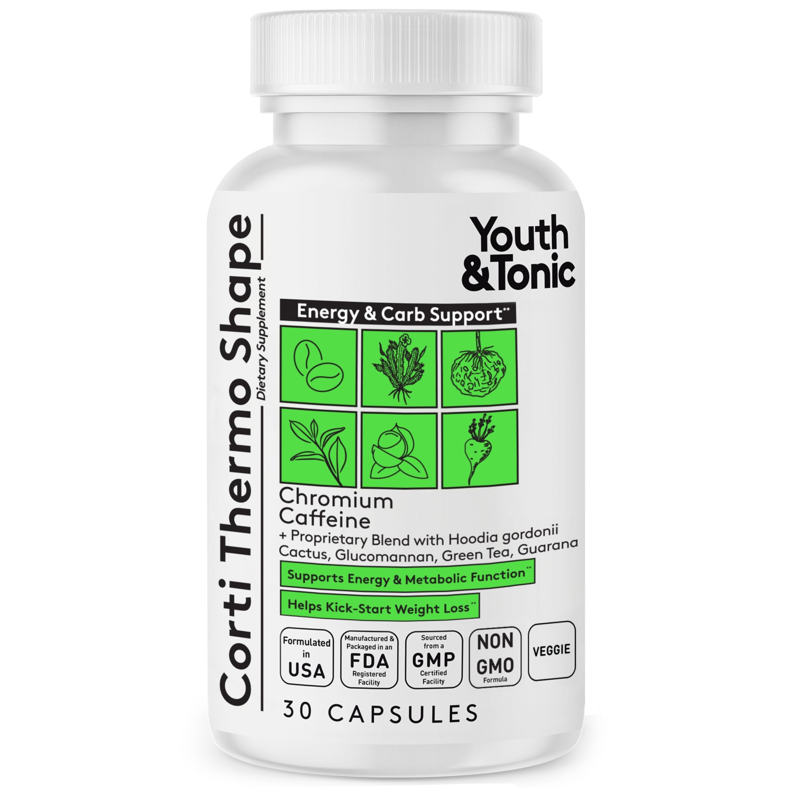 Youth & Tonic Weight Loss Pills for Women & Men, Energy & Caffeine Pills 30 Count (Pack of 1)