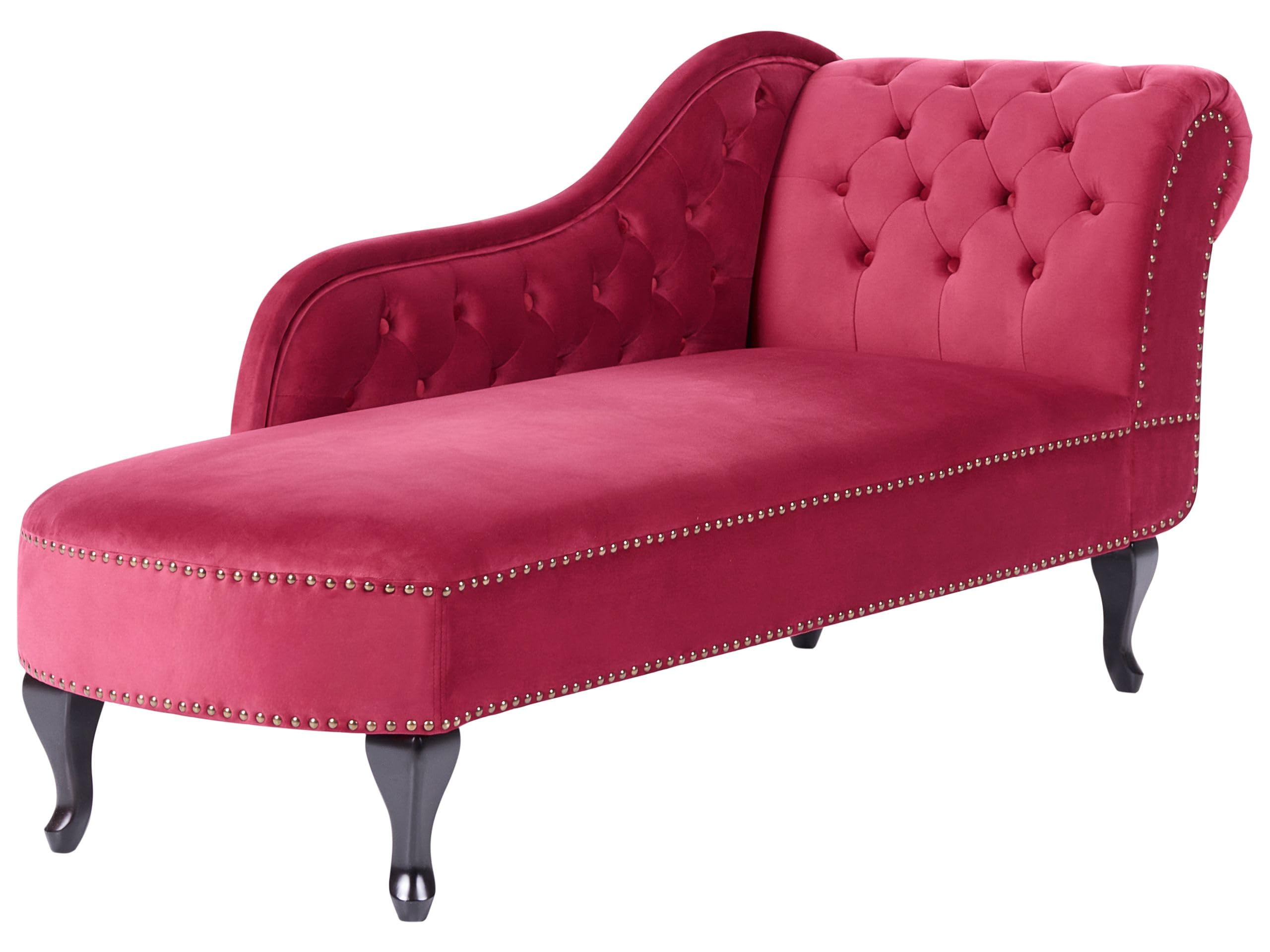 Chaise Longue in Velluto Bordeaux Versione Destra Stile Chesterfield