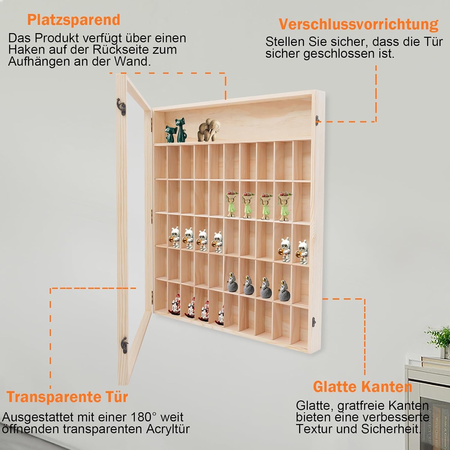 Setzkasten Sammlervitrine 50 Fächer Wand Kiefernholz, Holzfarbe