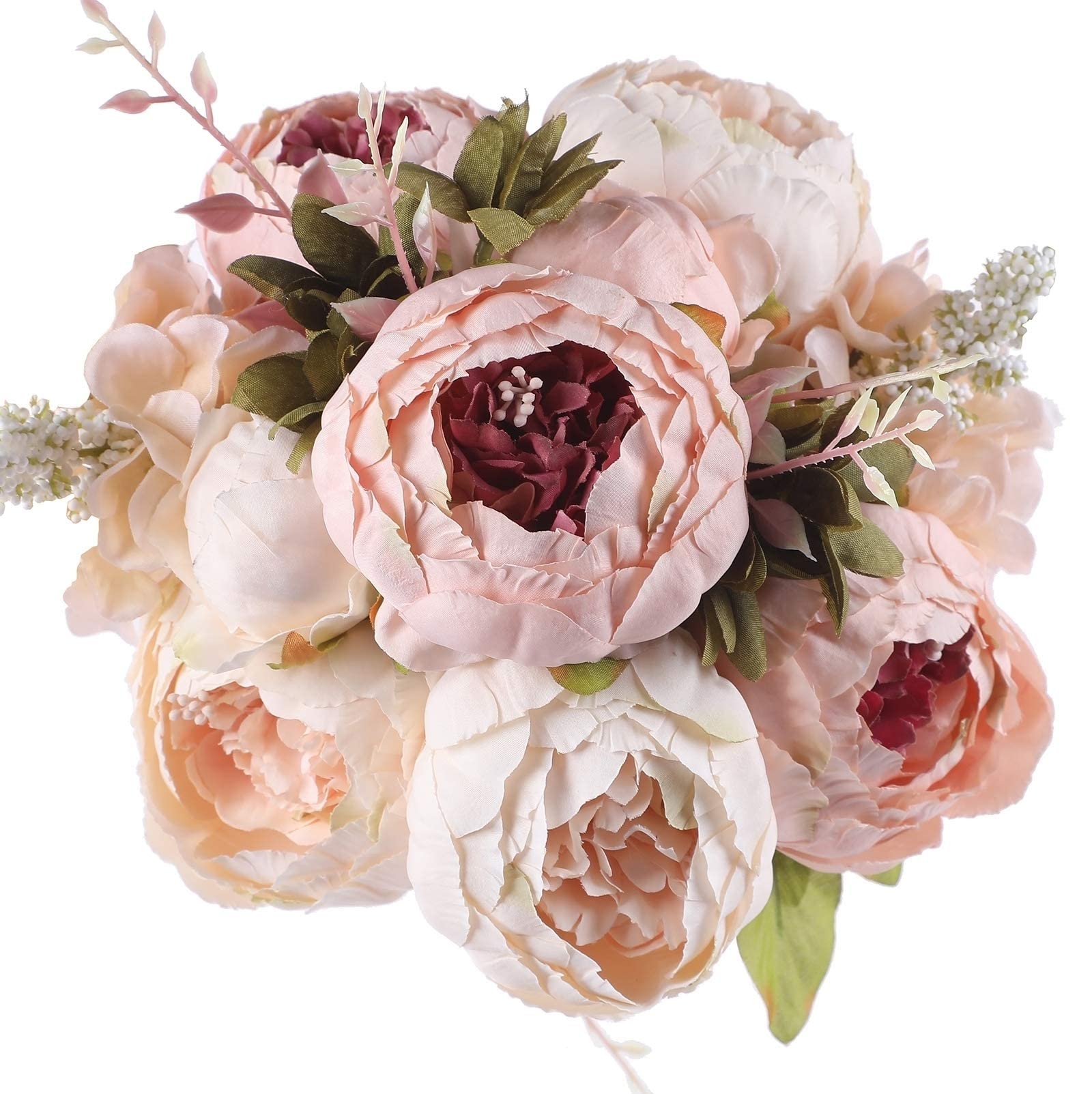 KASTWAVE Vintage Artificial Peony Silk Flowers, Fake Peonies Vintage Bouquet for Wedding Anniversary Home Decoration(Light Pink)