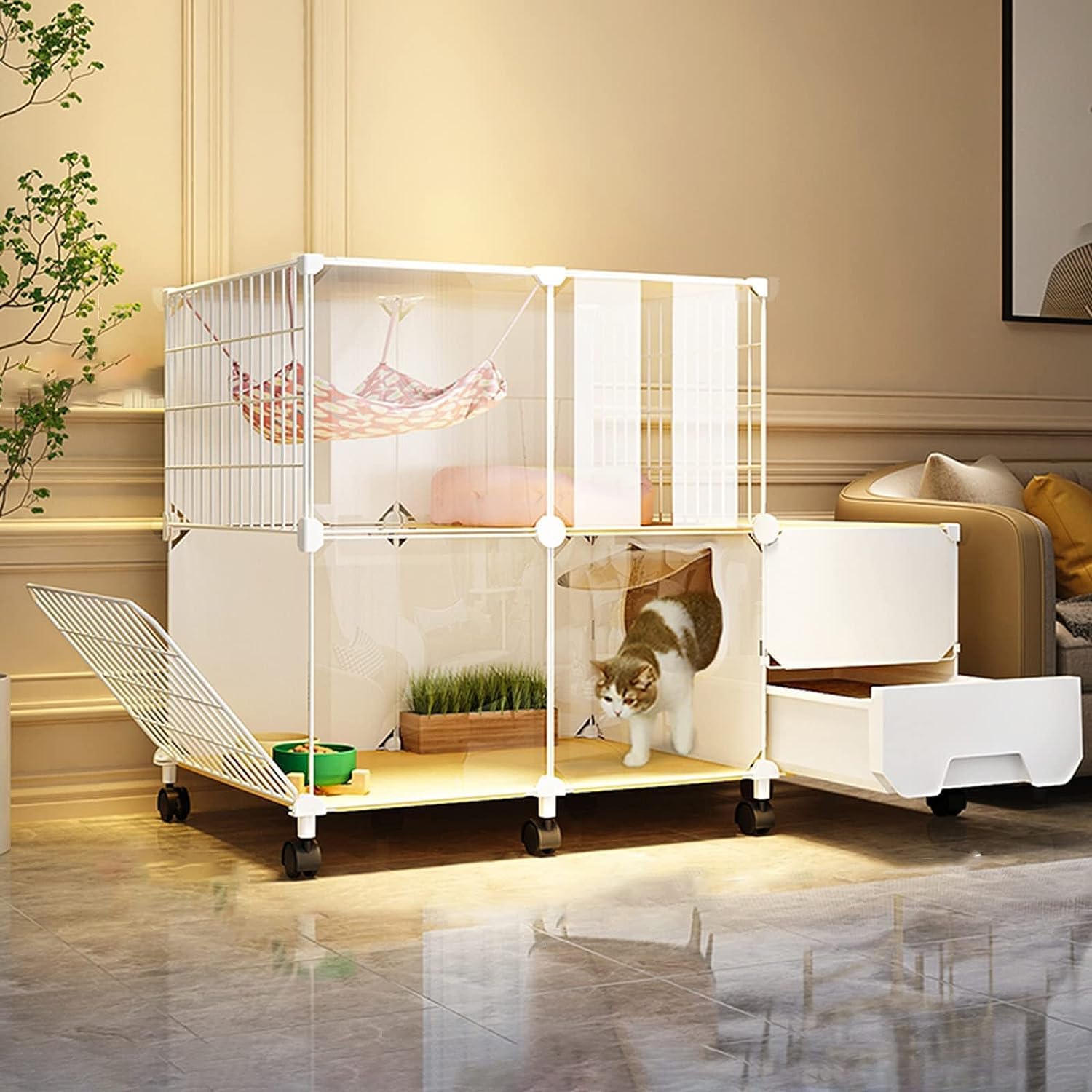 Large Indoor Cat Cage & Pet Playpen - Detachable Metal Wire Kennel for Cats & Puppies, Perfect Home Enclosure, Safe & Spacious, Easy to Assemble