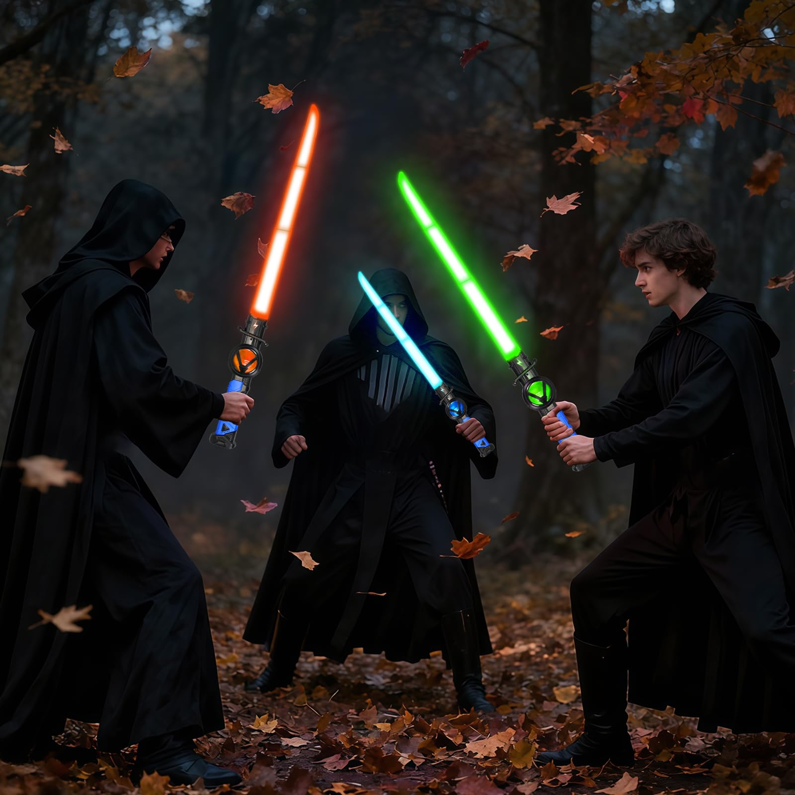 Sabre Laser Enfants 2 Pièces Télescopique LED Rechargeable Bleu Rouge 15 Couleurs Halloween Noël Cosplay