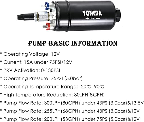 Miniatura 5 de YONEDA Bomba de combustible de alta presión externa resistente 12 V 300 LPH 145 PSI de alto flujo apto para entrada AN10  salida AN6 ls kit de bomba