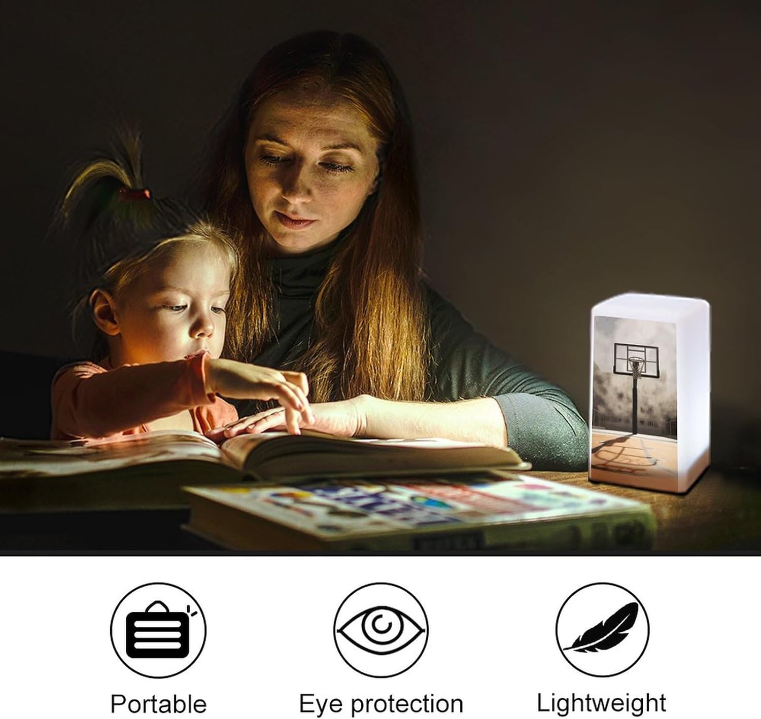 Desk Lamp Table Lamp with 2 Lighting Modes Battery Operated Amazing Basketball Court Reading Lamp for Bedroom Nightstand