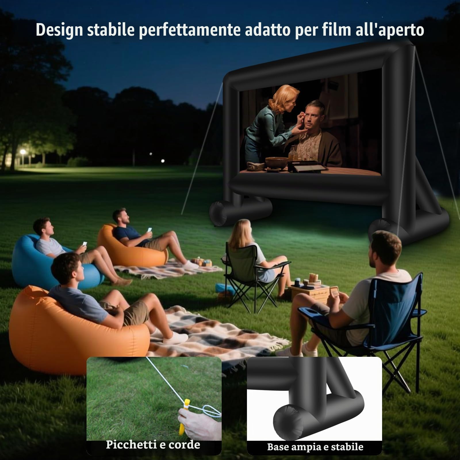 Schermo gonfiabile per proiezioni, per esterni, con borsa per il trasporto, schermo anteriore e posteriore per proiezione anteriore e posteriore, per feste in piscina o in giardino, cinema