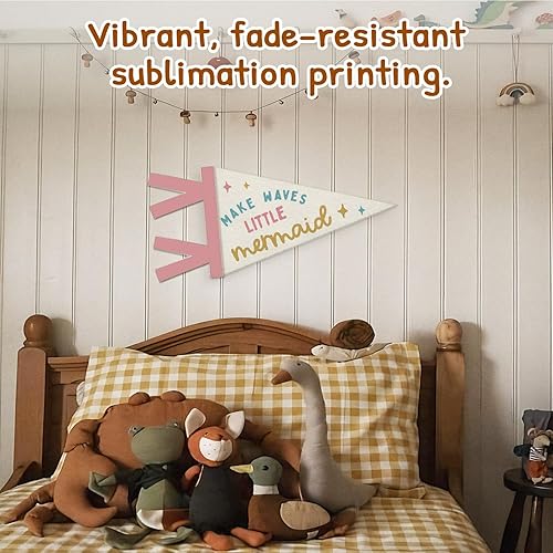 Miniatura 2 de Decoración de habitación de niñas, pancarta colgante de pared con banderín de sirenita con diseño de ondas, decoración de pared costera de playa