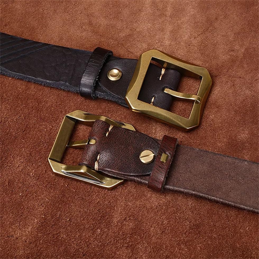 Pohullan Men Leather Belts Copper Buckle Retro Jeans Belts Street Personality Casual Belts4