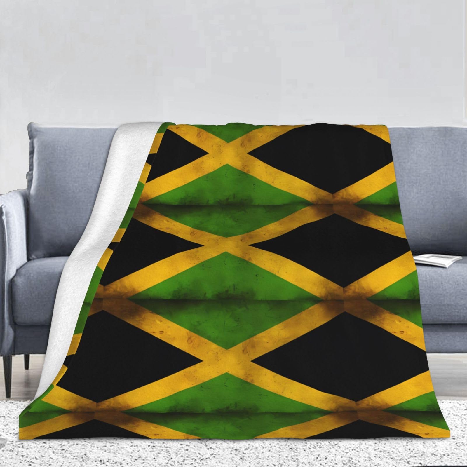 Couverture flanelle 320g chaude et durable motif drapeau jamaïcain