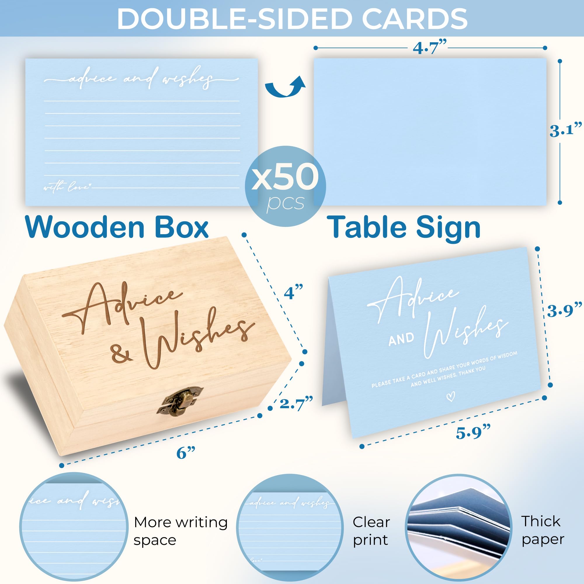 Ratschläge & Wünsche Karten-Box – 50 Karten Für Hochzeit, Babyparty, Abschluss, In Holzbox (Champagner)
