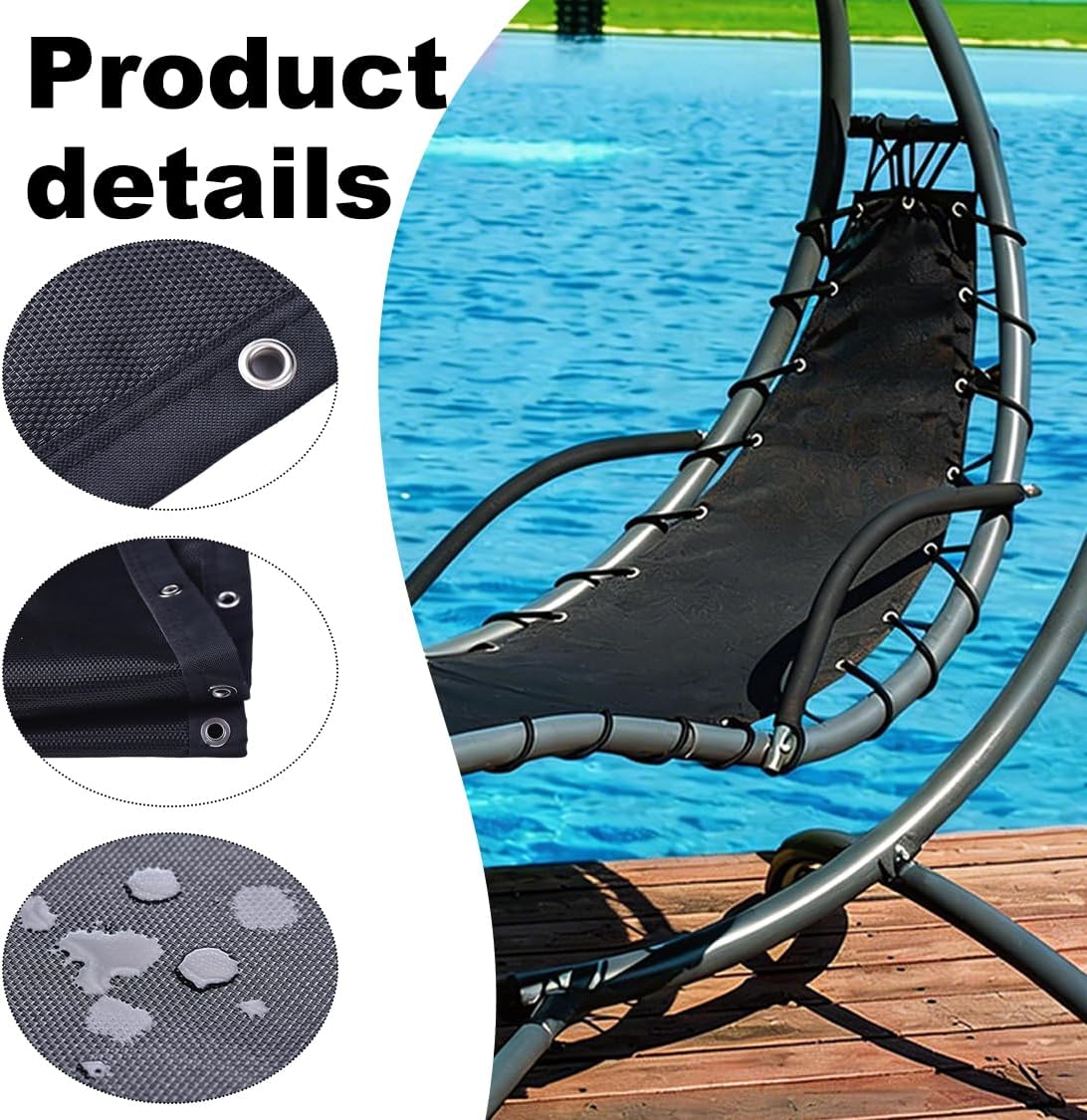 Hanging Lounge Chair Replacement Mesh with Rope Kits Heavy-Duty Waterproof Replacement Mesh for Curved Hanging Lounge Chaise Patio Chairs with Storage Bag, Black, 350 Lbs Capacity